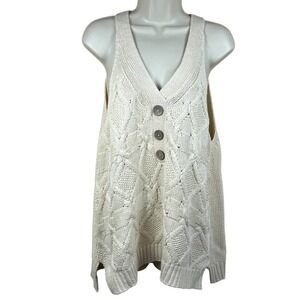 Sundance Womens Cable Knit Sleeveless Sweater Top Size XXL Cream Beachy Spring